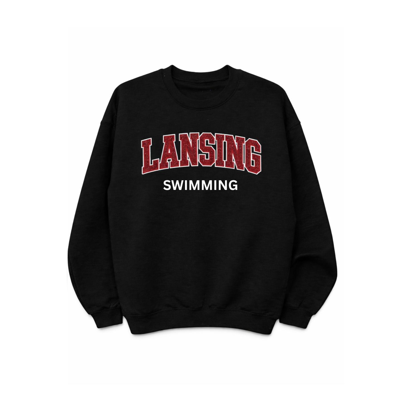 Lansing Swim Embroidered Glitter Sweatshirt or Hoodie